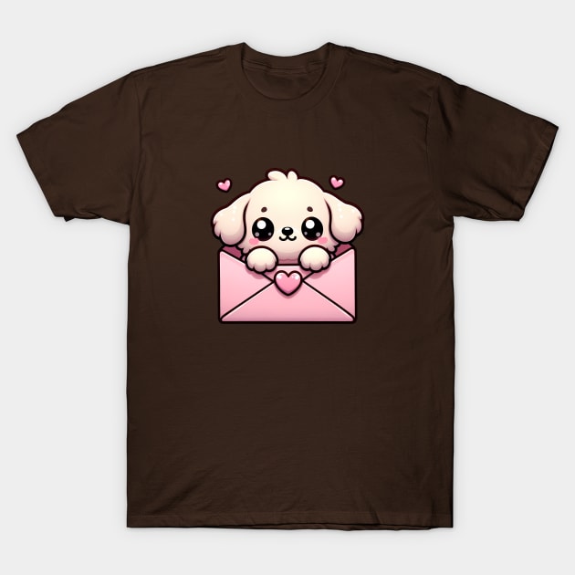 Puppy Love Letter - Kawaii Dog in Envelope T-Shirt by Pink & Pretty